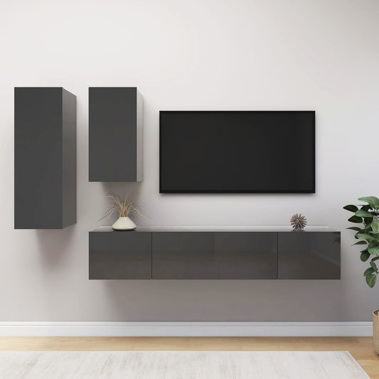 vidaXL 4 Piece TV Cabinet Set High Gloss Grey Engineered Wood