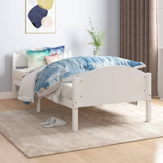 vidaXL Bed Frame White Solid Pine Wood 90x200 cm
