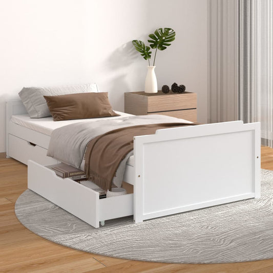 vidaXL Bed Frame with Drawers White Solid Wood Pine 90x200 cm