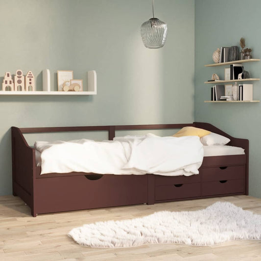 vidaXL 3-Seater Day Bed with Drawers Dark Brown Solid Pinewood 90x200 cm