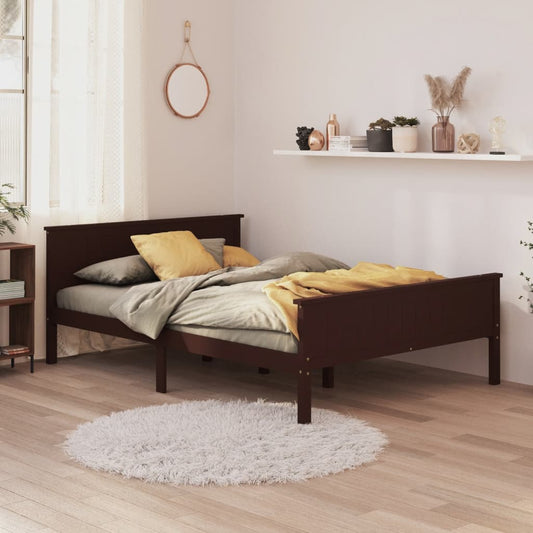 vidaXL Bed Frame Dark Brown Solid Wood Pine 140x200 cm
