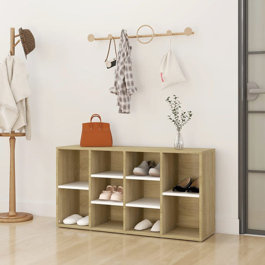 vidaXL Shoe Bench White and Sonoma Oak 103x30x54.5 cm Engineered Wood