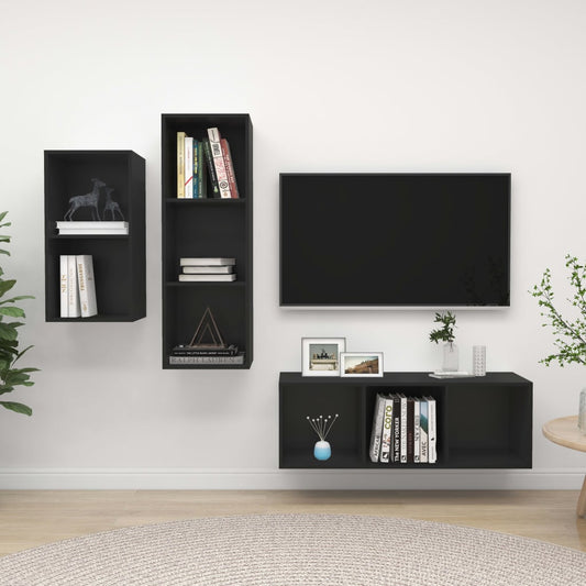 vidaXL 3 Piece TV Cabinet Set Black Engineered Wood