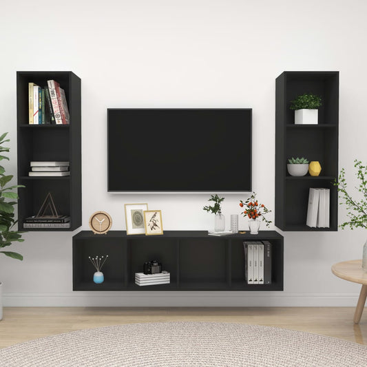 vidaXL 3 Piece TV Cabinet Set Black Engineered Wood