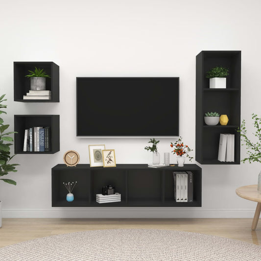 vidaXL 4 Piece TV Cabinet Set Black Engineered Wood