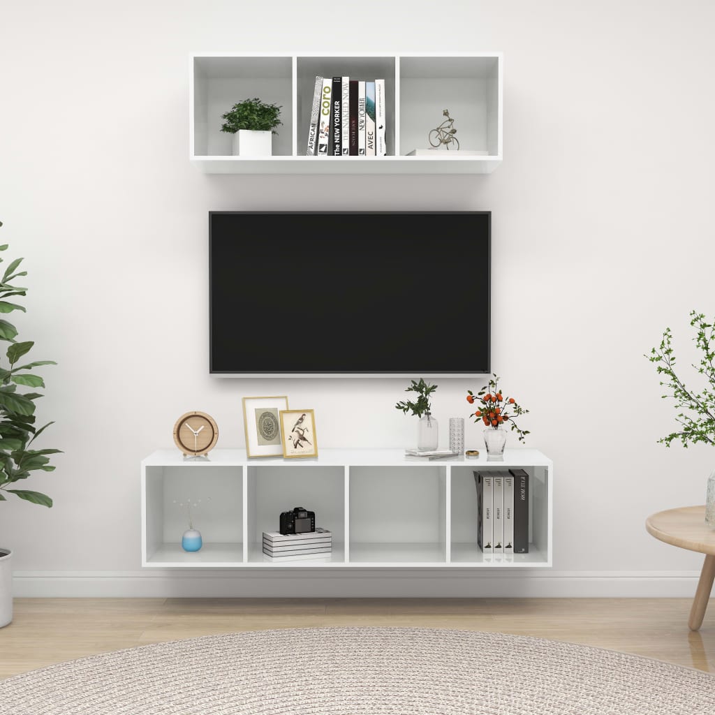 vidaXL 2 Piece TV Cabinet Set High Gloss White Engineered Wood