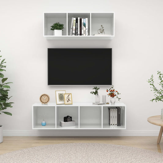 vidaXL 2 Piece TV Cabinet Set High Gloss White Engineered Wood