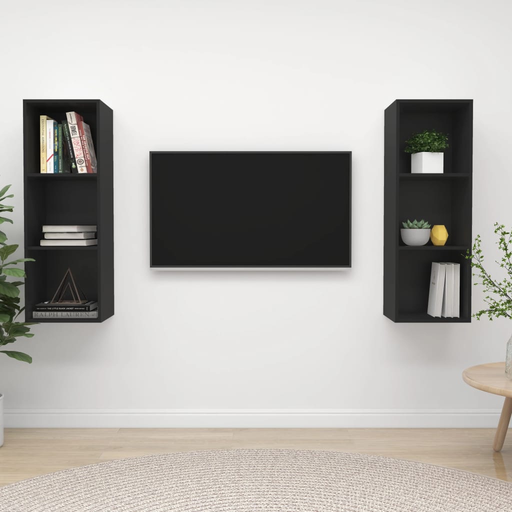 vidaXL Wall-mounted TV Cabinets 2 pcs Black Engineered Wood