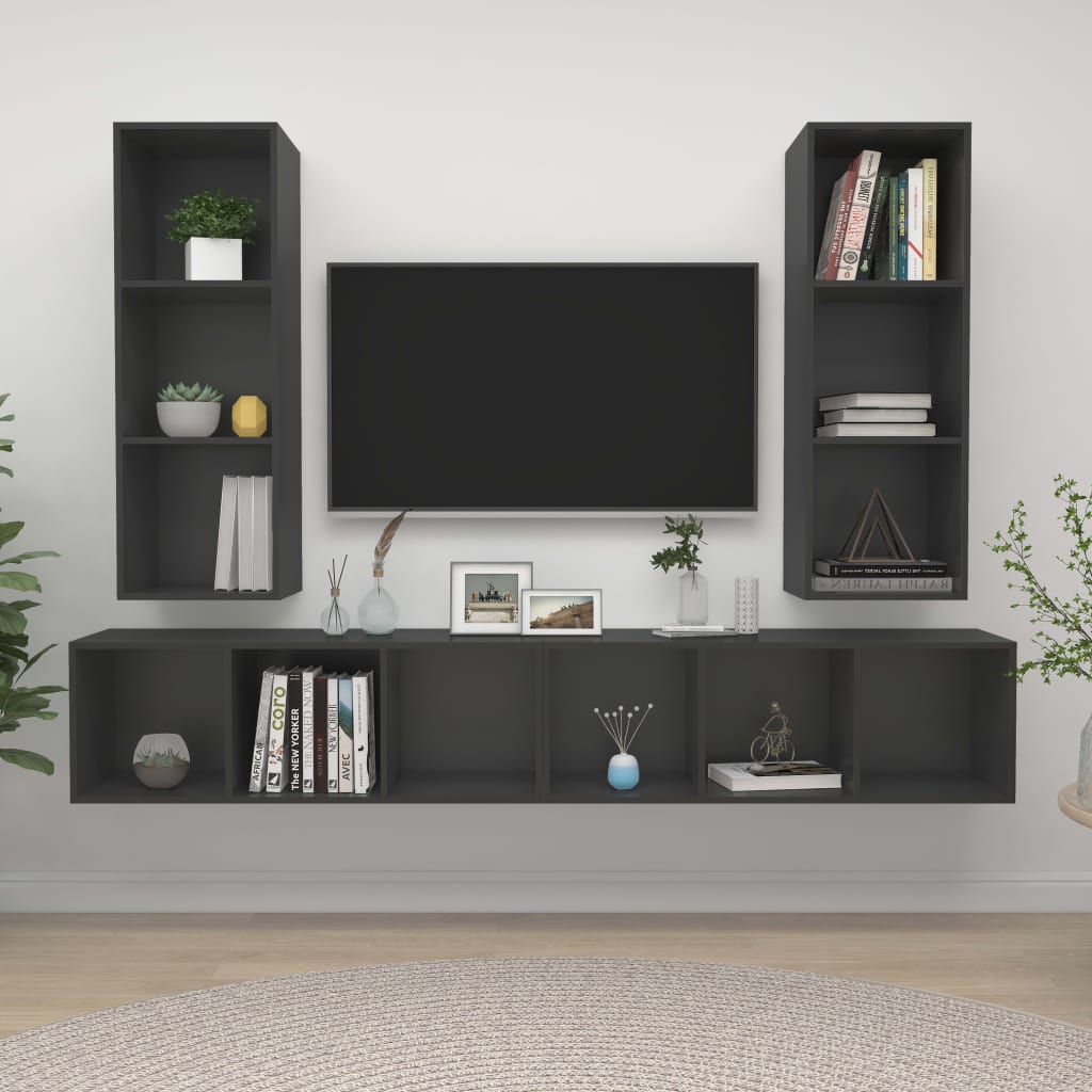 vidaXL Wall-mounted TV Cabinets 4 pcs Grey Engineered Wood