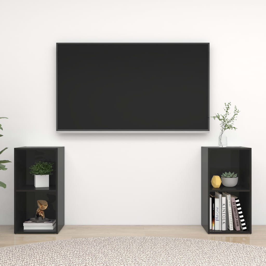 vidaXL TV Cabinets 2 pcs High Gloss Black 72x35x36.5 cm Engineered Wood