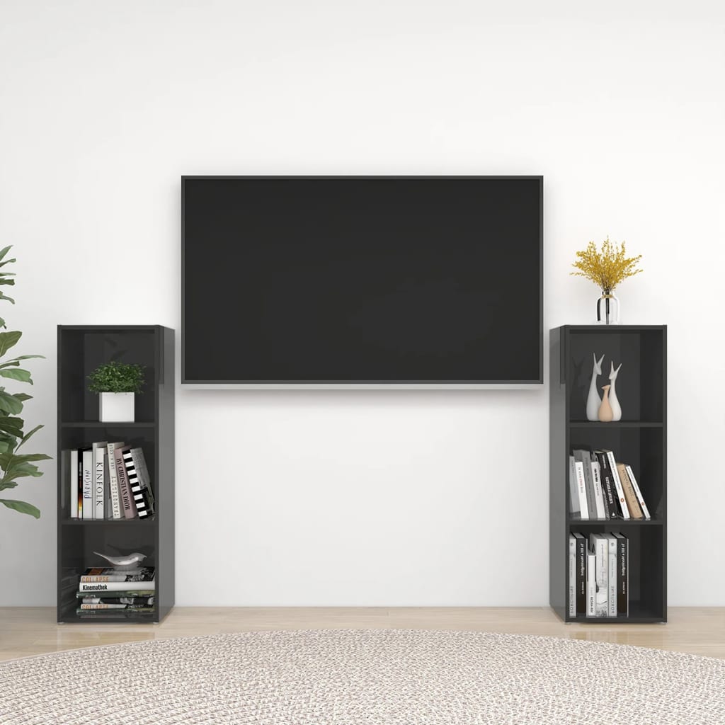 vidaXL TV Cabinets 2 pcs High Gloss Grey 107x35x37 cm Engineered Wood