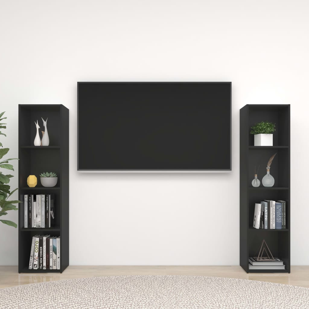 vidaXL TV Cabinets 2 pcs Black 142.5x35x36.5 cm Engineered Wood