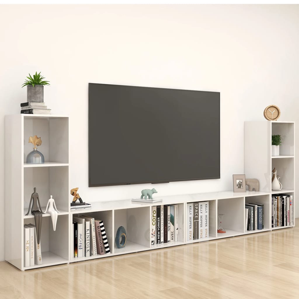 vidaXL TV Cabinets 4 pcs High Gloss White 107x35x37 cm Engineered Wood