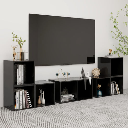 vidaXL 6 Piece TV Cabinet Set High Gloss Black Engineered Wood