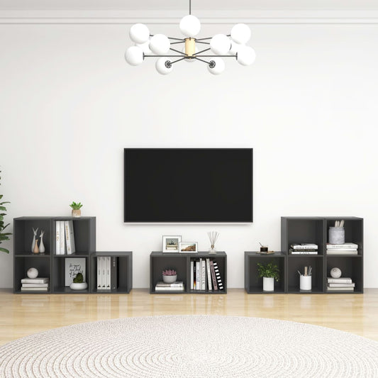 vidaXL 8 Piece TV Cabinet Set Grey Engineered Wood