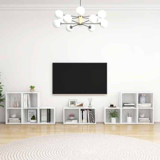 vidaXL 8 Piece TV Cabinet Set High Gloss White Engineered Wood
