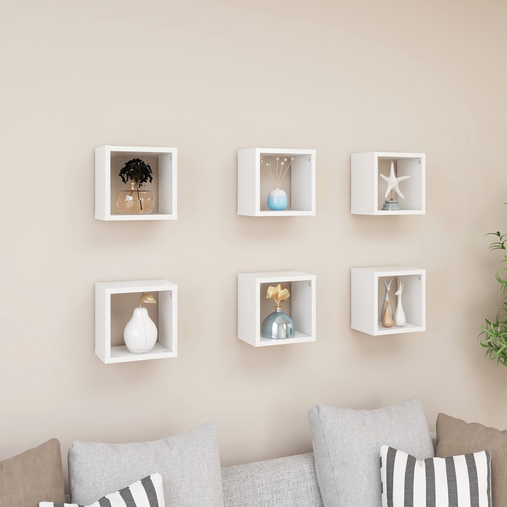 vidaXL Wall Cube Shelves 6 pcs White 22x15x22 cm