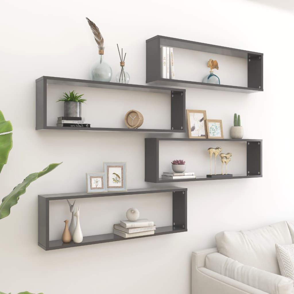 vidaXL Wall Cube Shelf 4 pcs Grey 100x15x30 cm Engineered Wood