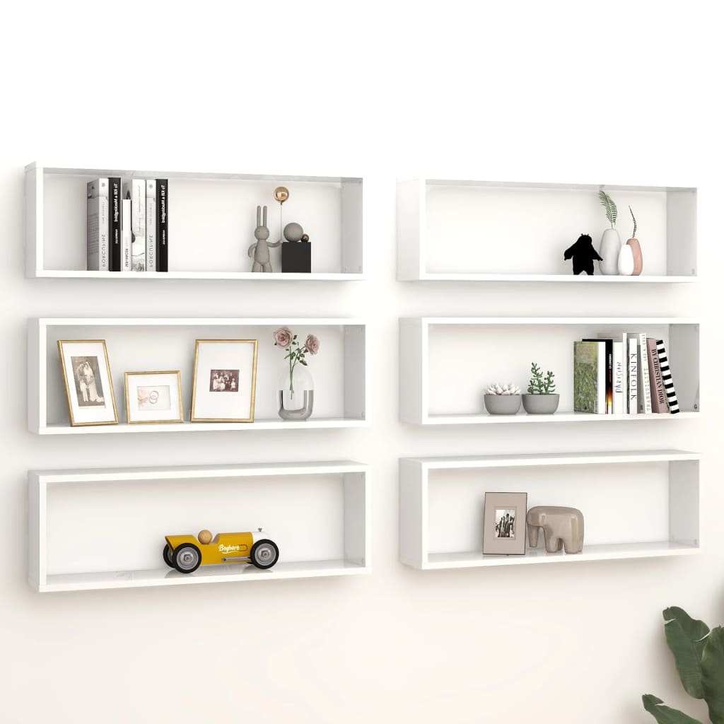 vidaXL Wall Cube Shelf 6 pcs High Gloss White 80x15x26.5cm Engineered Wood