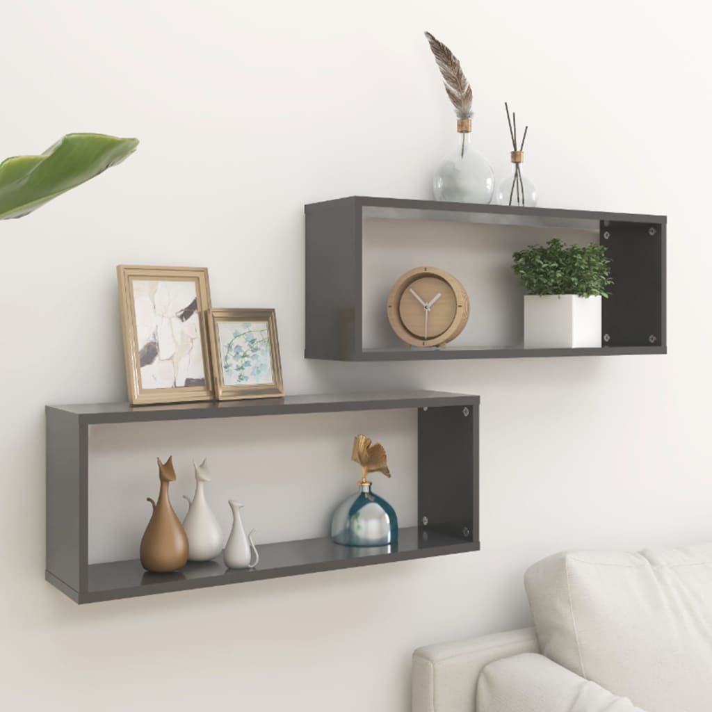 vidaXL Wall Cube Shelf 2 pcs Grey 60x15x23 cm Engineered Wood