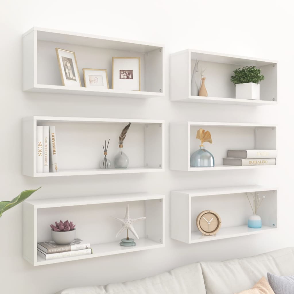 vidaXL Wall Cube Shelf 6 pcs High Gloss White 60x15x23 cm Engineered Wood