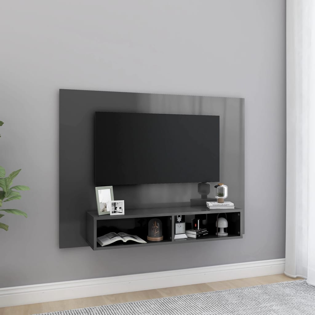 vidaXL Wall TV Cabinet High Gloss Grey 120x23.5x90 cm Engineered Wood