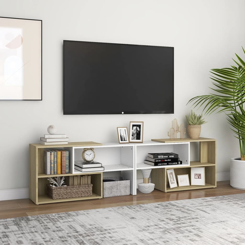 vidaXL TV Cabinet White and Sonoma Oak 149x30x52 cm Engineered Wood