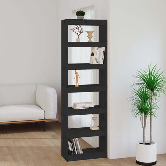 vidaXL Book Cabinet/Room Divider Black 60x30x199.5 cm Solid Wood Pine