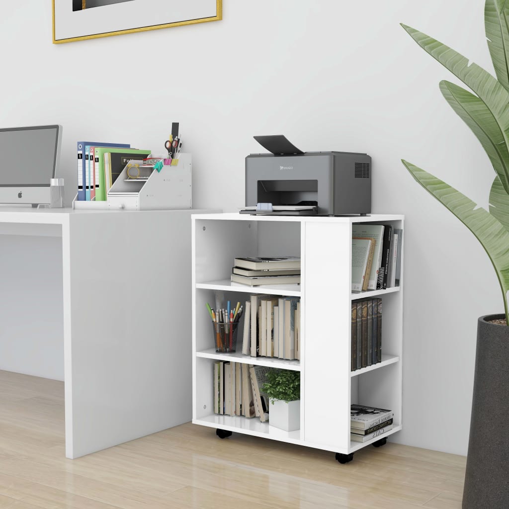 vidaXL Rolling Cabinet High Gloss White 60x35x75 cm Engineered Wood