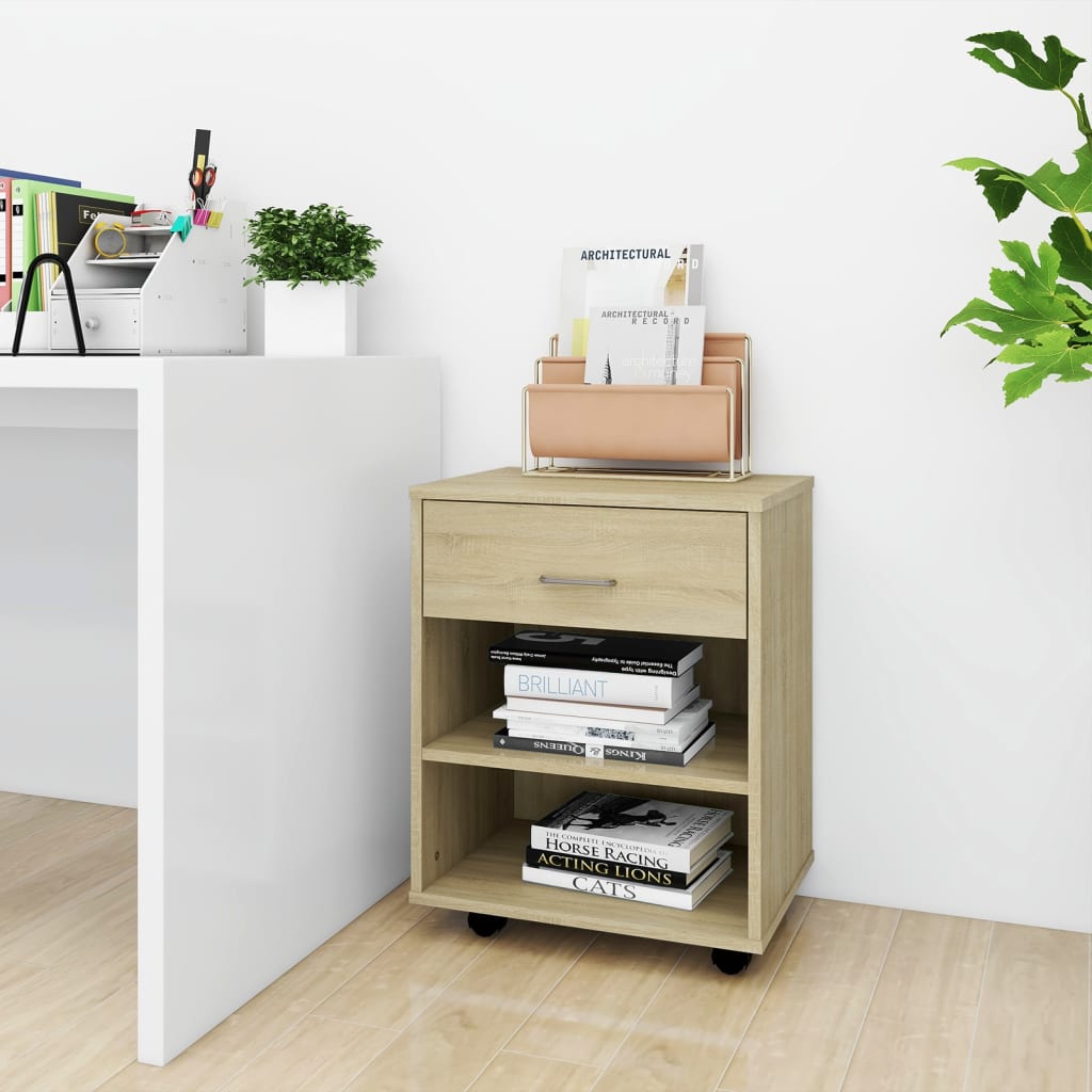 vidaXL Rolling Cabinet Sonoma Oak 46x36x59 cm Engineered Wood