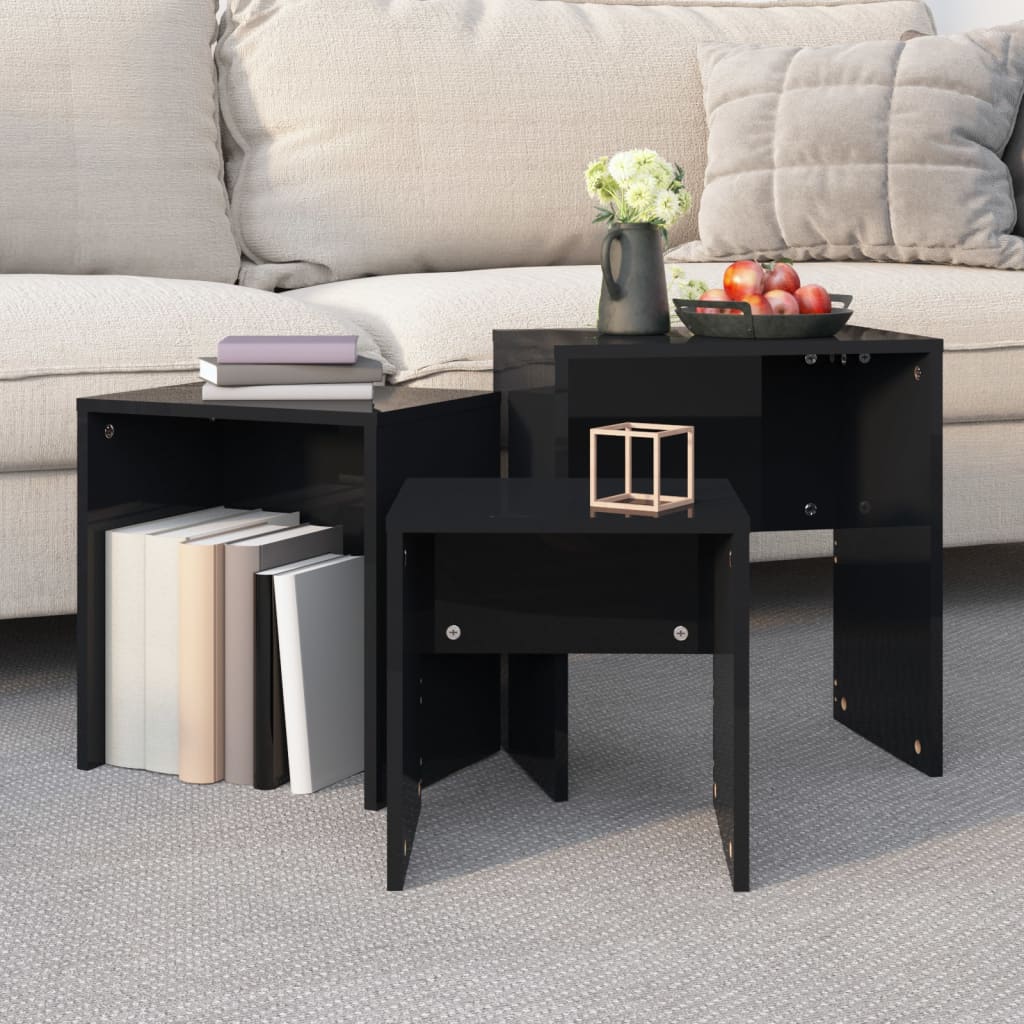 vidaXL Nesting Coffee Tables 3 pcs High Gloss Black Engineered Wood