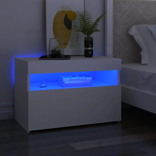 vidaXL Bedside Cabinet & LED Lights 2 pcs White 60x35x40 cm Engineered Wood