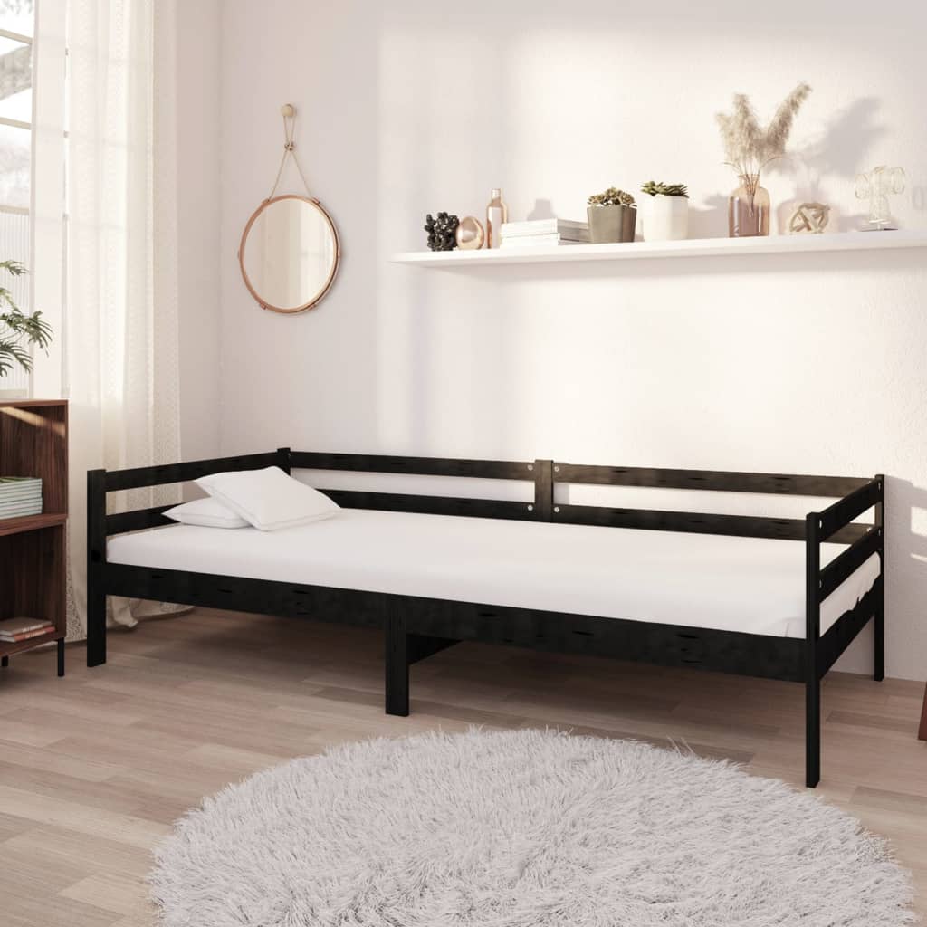 vidaXL Day Bed Black Solid Pinewood 90x200 cm