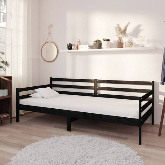vidaXL Day Bed Black Solid Pinewood 90x200 cm
