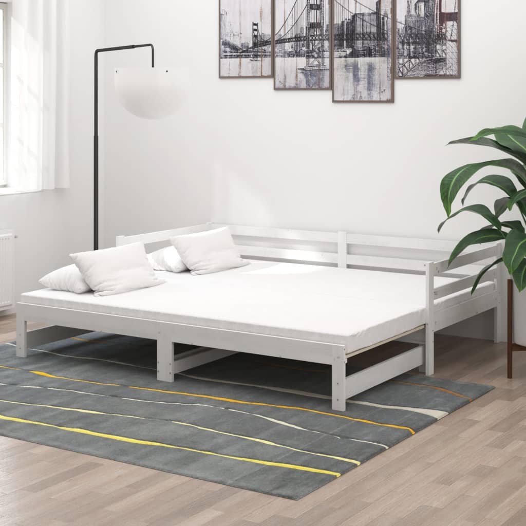 vidaXL Pull-out Day Bed White Solid Pinewood 2x