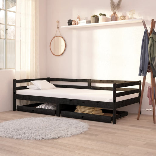 vidaXL Day Bed Drawers 2 pcs Black Solid Pinewood