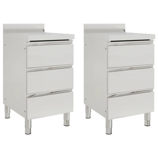 vidaXL Commercial Kitchen Cabinets with 3 Drawers 2 pcs Stainless Steel