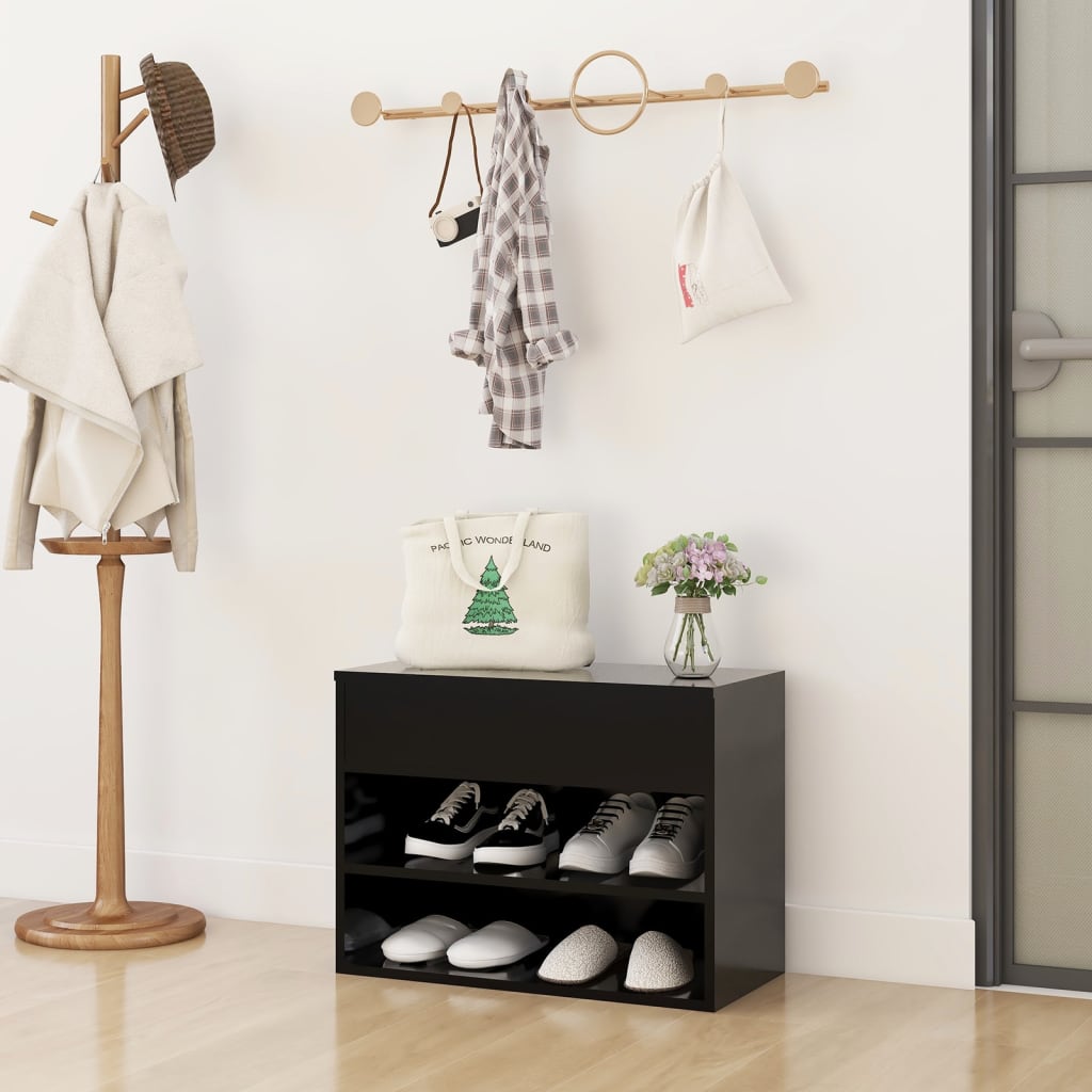 vidaXL Shoe Bench Black 60x30x45 cm Engineered Wood