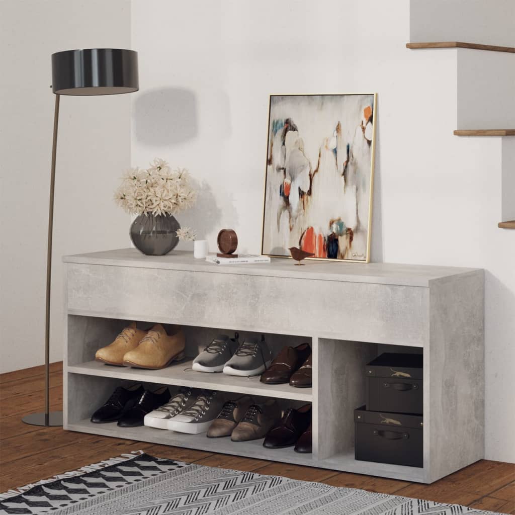 vidaXL Shoe Bench Concrete Grey 105x30x45 cm Engineered Wood