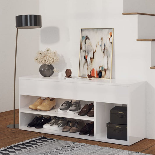 vidaXL Shoe Bench High Gloss White 105x30x45 cm Engineered Wood