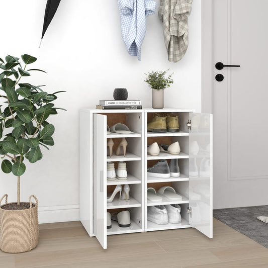 vidaXL Shoe Cabinets 2 pcs High Gloss White 32x35x70 cm Engineered Wood