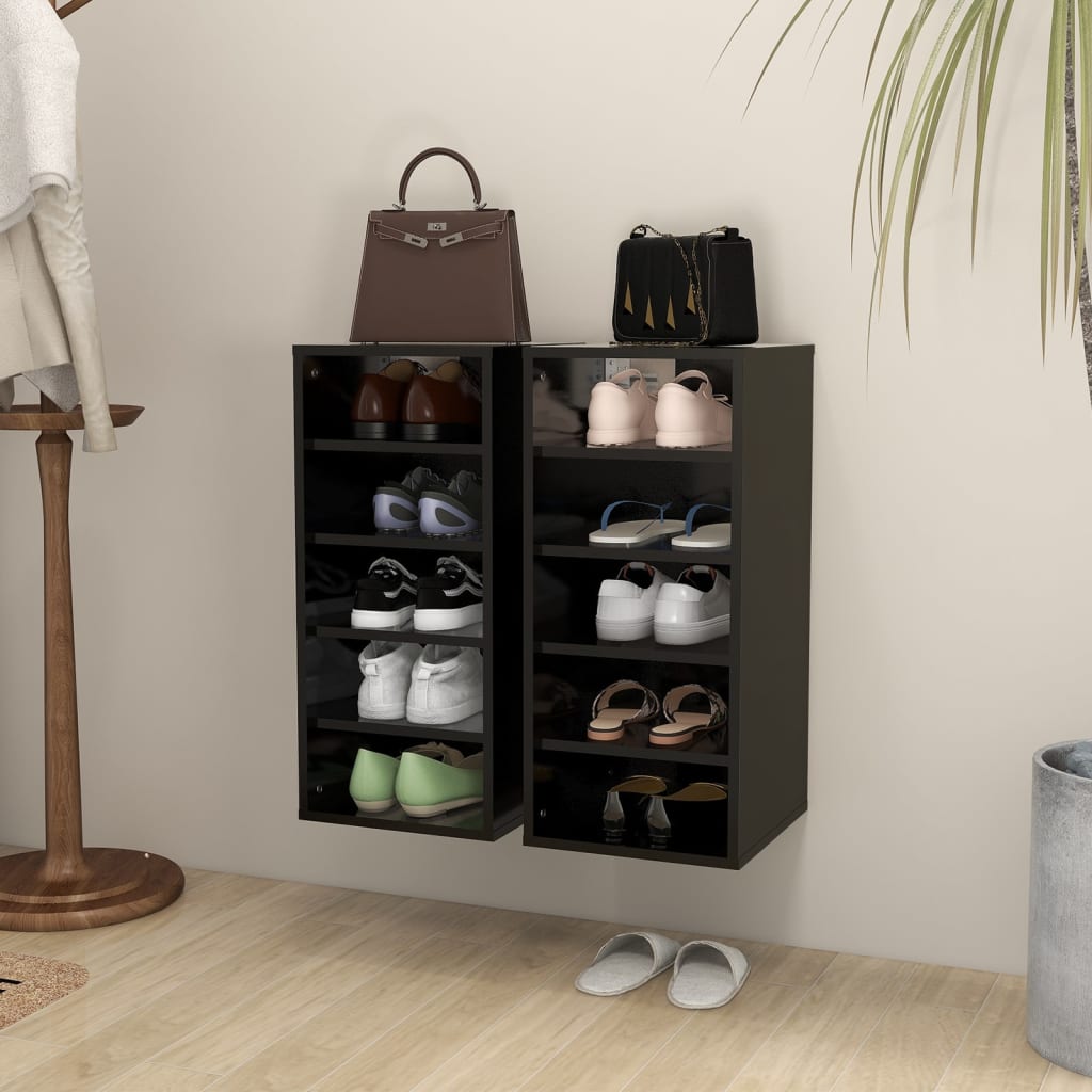 vidaXL Shoe Cabinets 2 pcs Black 31.5x35x70 cm Engineered Wood