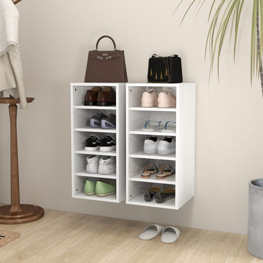 vidaXL Shoe Cabinets 2 pcs High Gloss White 31.5x35x70 cm Engineered Wood