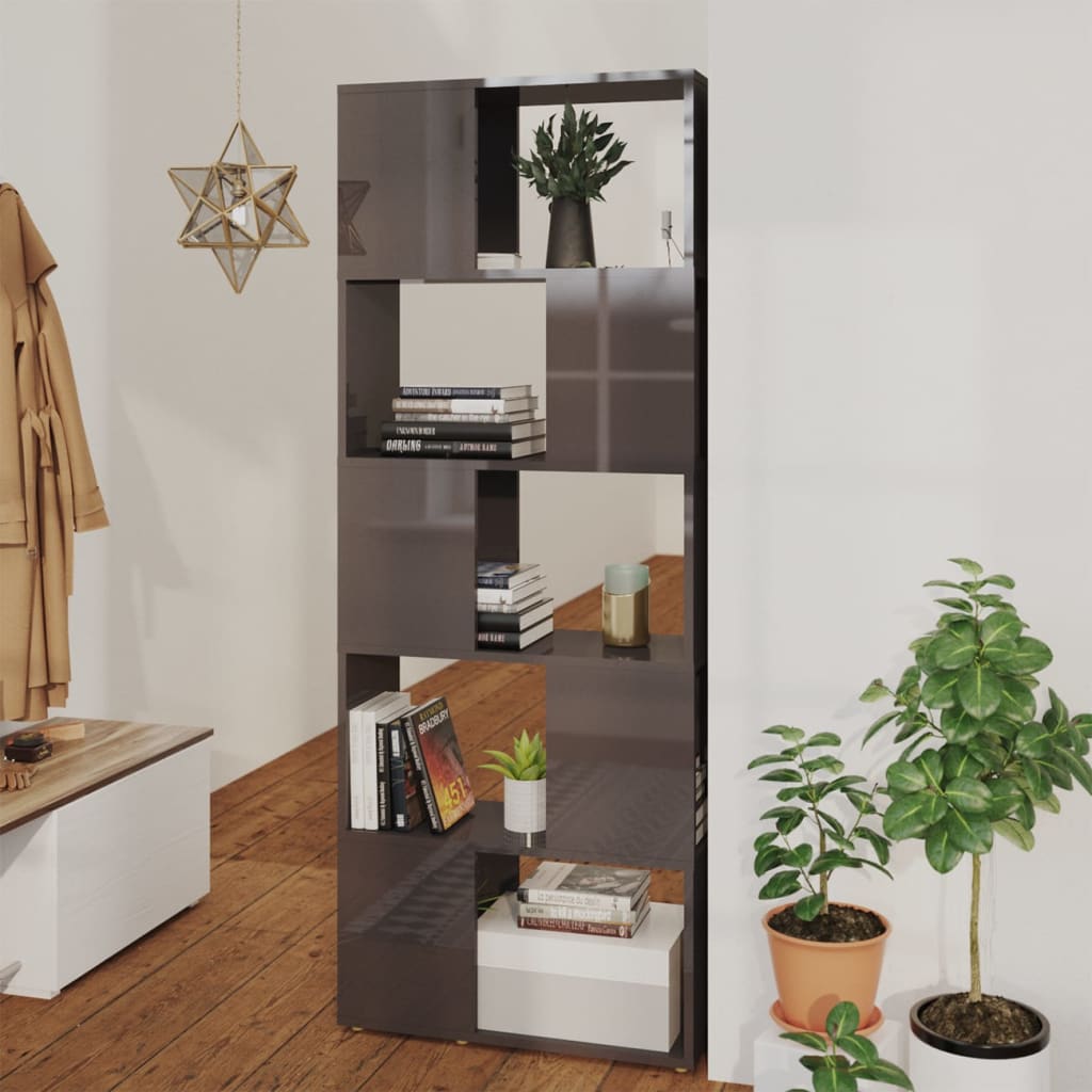 vidaXL Book Cabinet Room Divider High Gloss Grey 60x24x155 cm