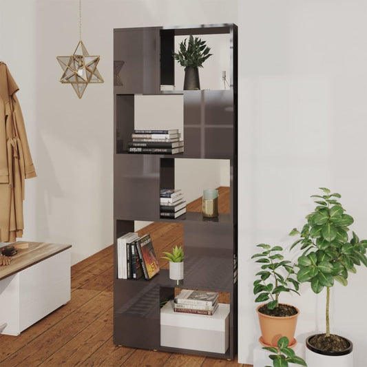 vidaXL Book Cabinet Room Divider High Gloss Grey 60x24x155 cm