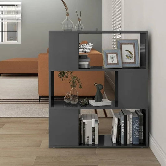 vidaXL Book Cabinet Room Divider High Gloss Grey 80x24x94 cm Engineered Wood