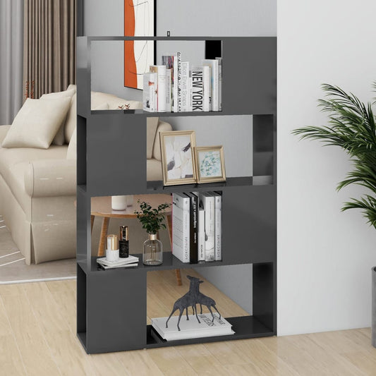 vidaXL Book Cabinet Room Divider High Gloss Grey 80x24x124.5 cm