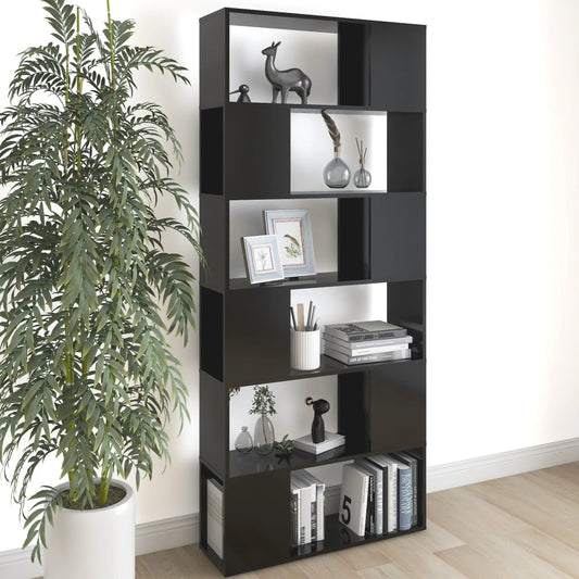 vidaXL Book Cabinet Room Divider High Gloss Black 80x24x186 cm Engineered Wood