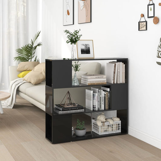 vidaXL Book Cabinet Room Divider High Gloss Black 100x24x94 cm
