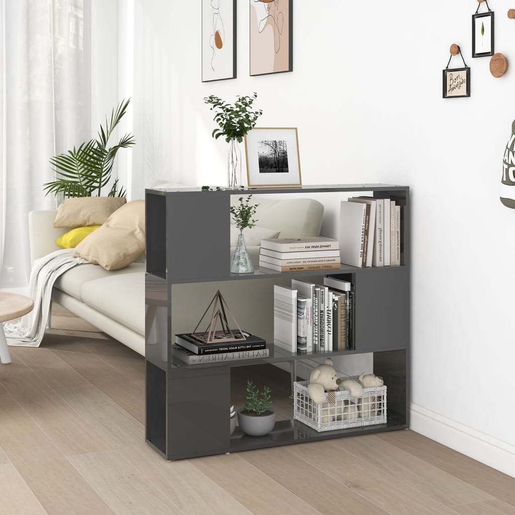 vidaXL Book Cabinet Room Divider High Gloss Grey 100x24x94 cm